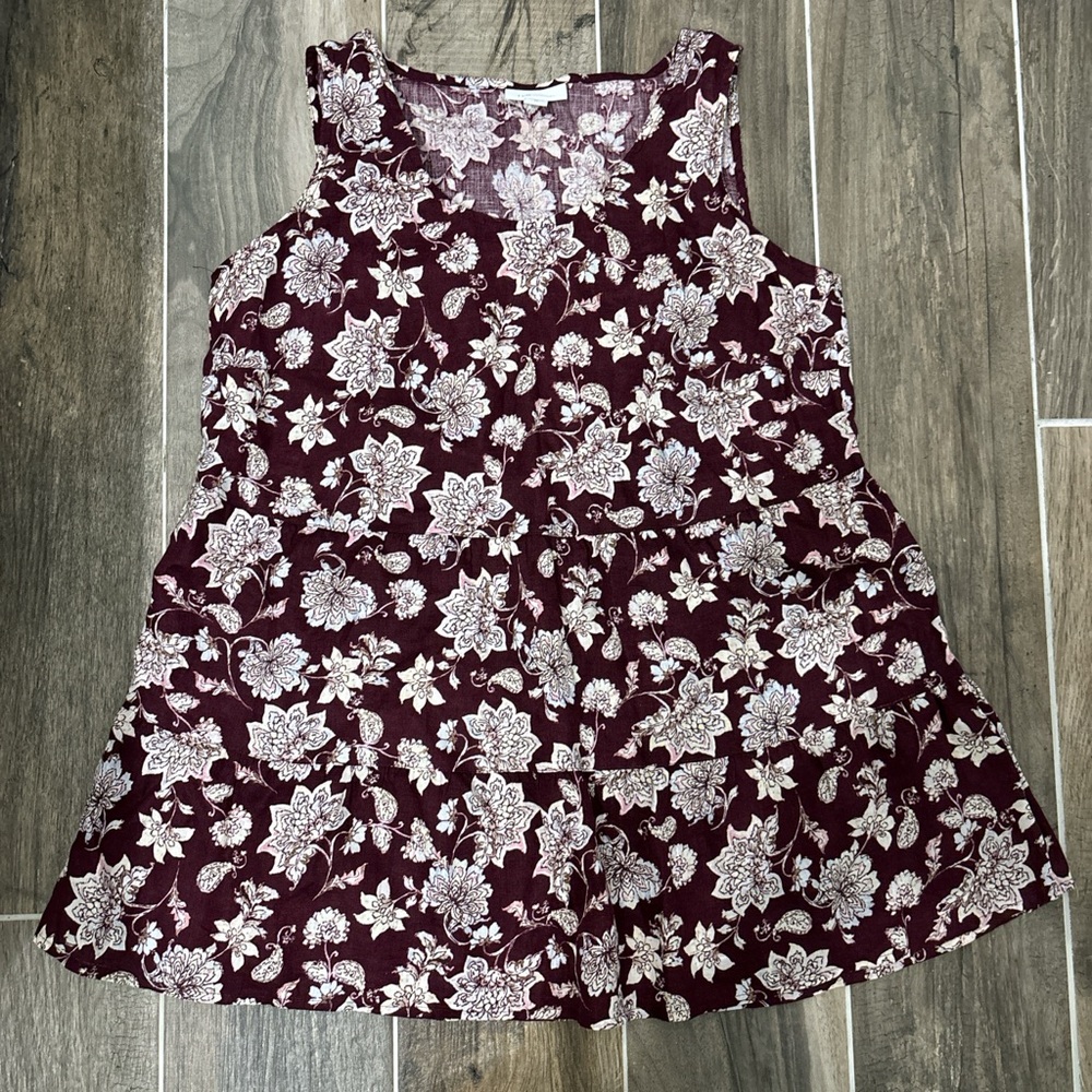 J.Jill burgundy and white floral print top
